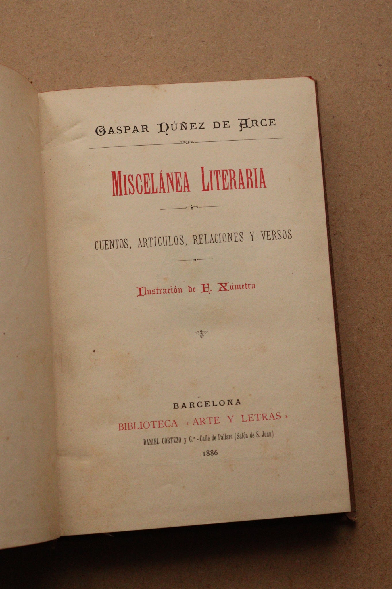 Miscelánea Literaria, Biblioteca Arte y Letras, 1886