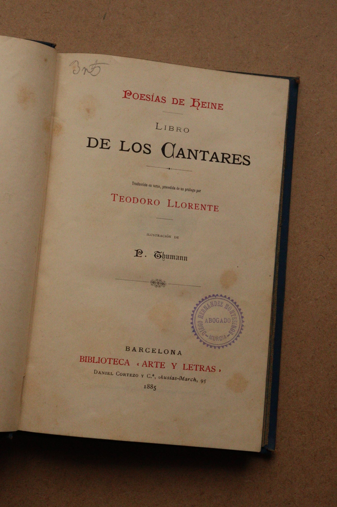 Libro de los Cantares, Poesías de Heine, Biblioteca Arte y Letras, 1885