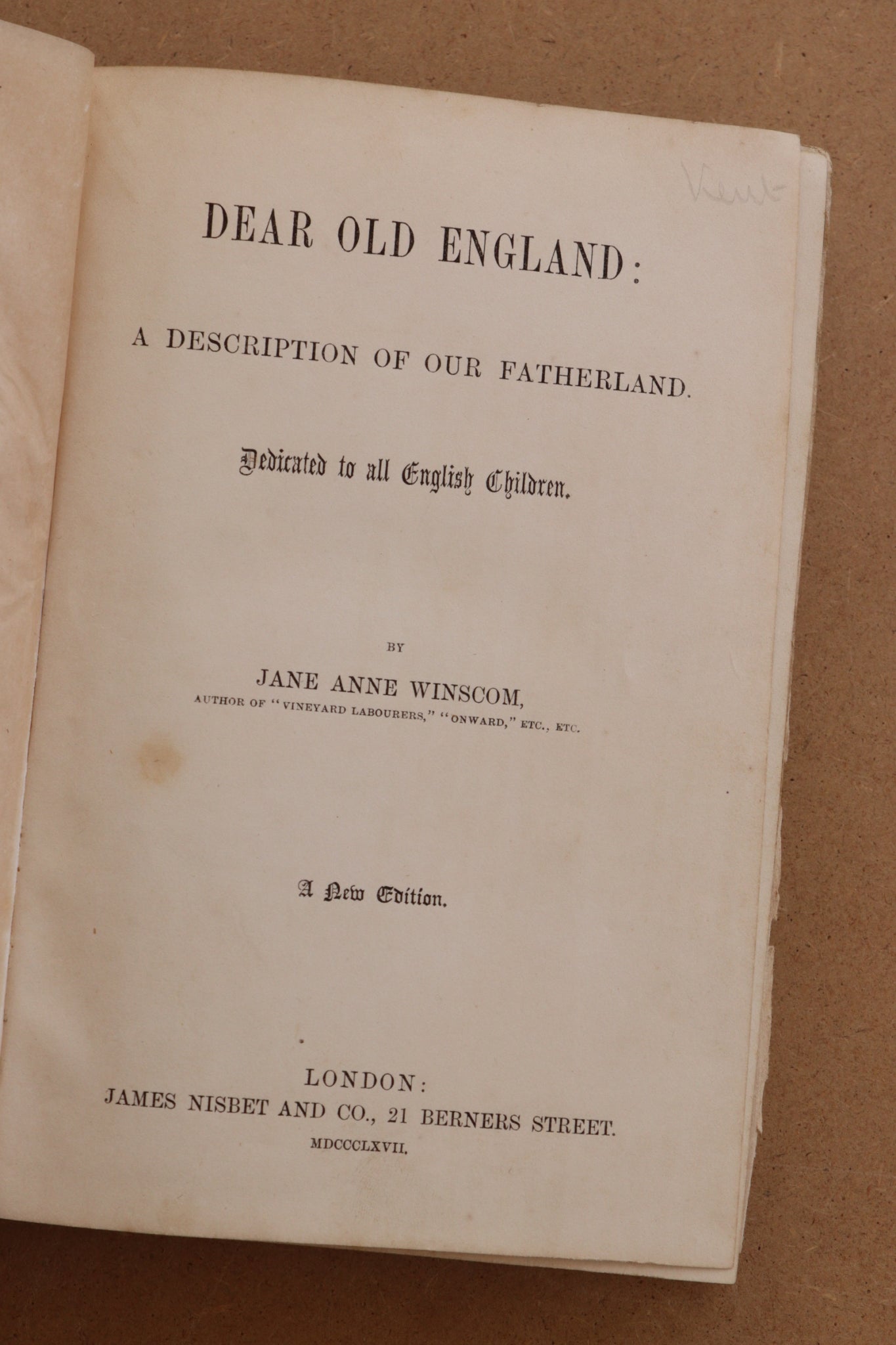 Dear Old England, Jane Anne Winscom, 1867