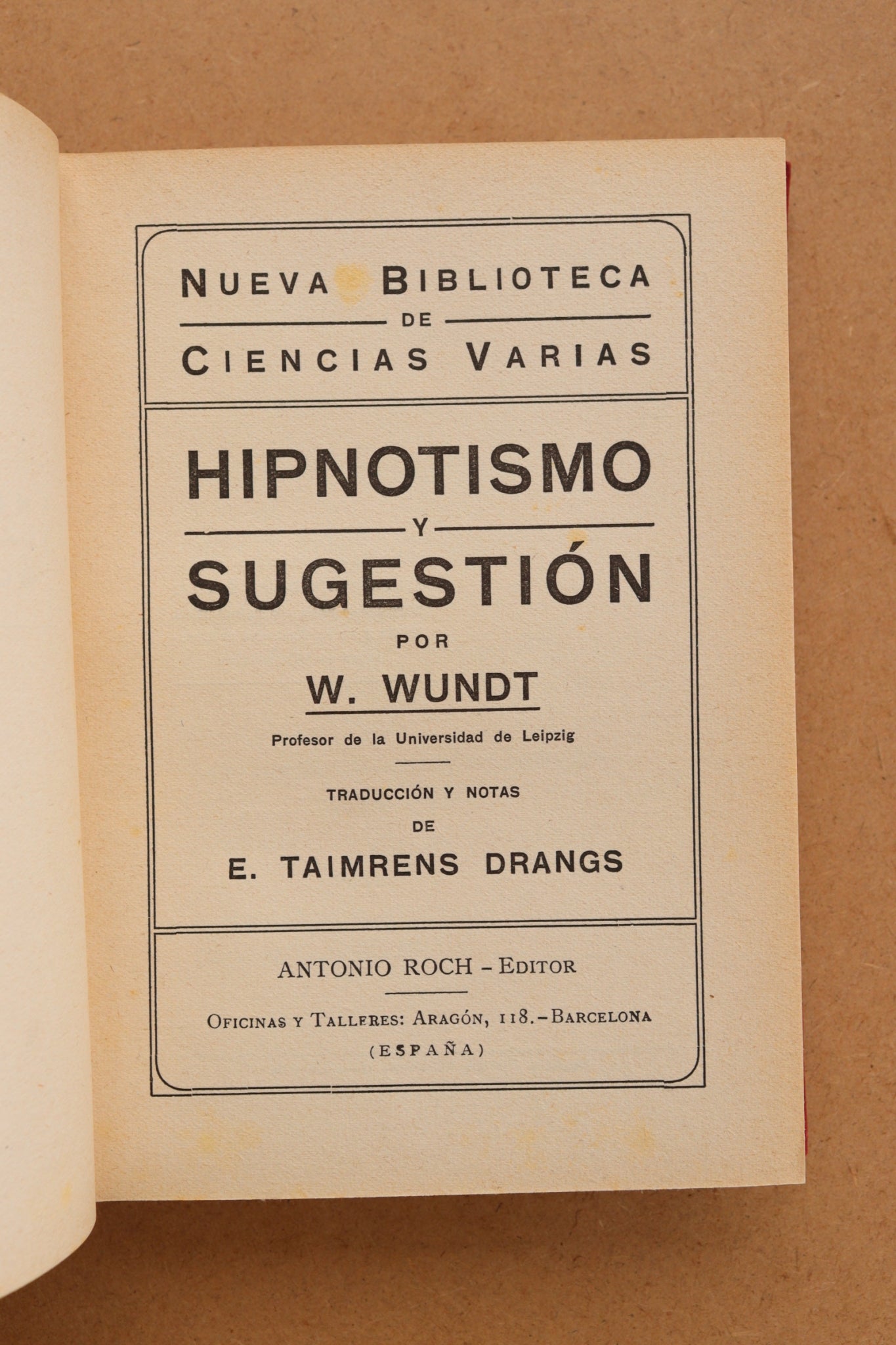 Hipnotismo y Sugestión, W. Wunt, Años 30