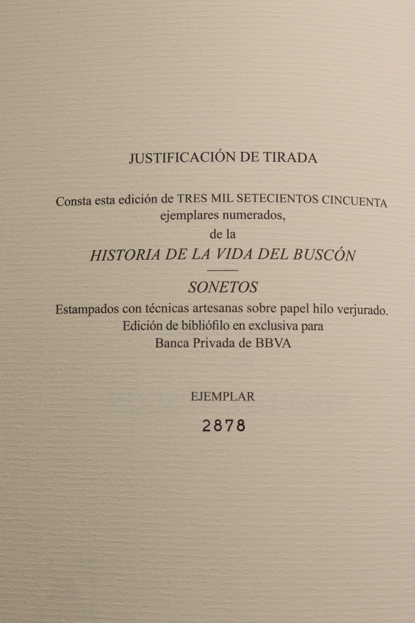 Historia de la vida del Buscón, Sonetos, Edición Limitada y Numerada, 2013