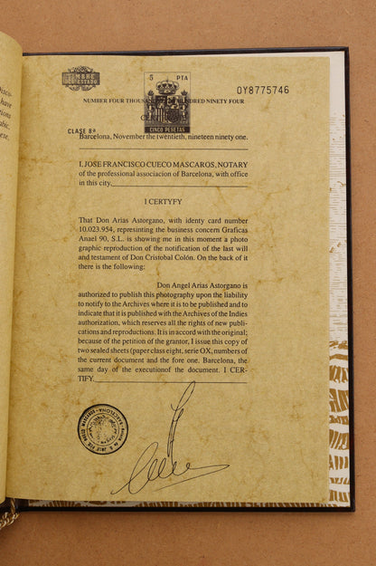 Testamento de Cristóbal Colón, Facsímil y Transcripción, 1991