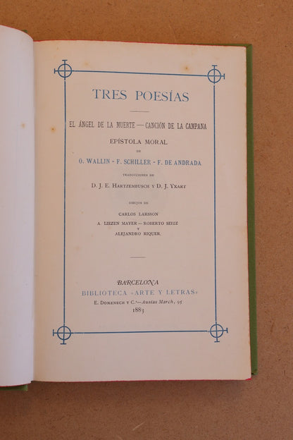 Tres Poesías, Biblioteca Arte y Letras, 1883