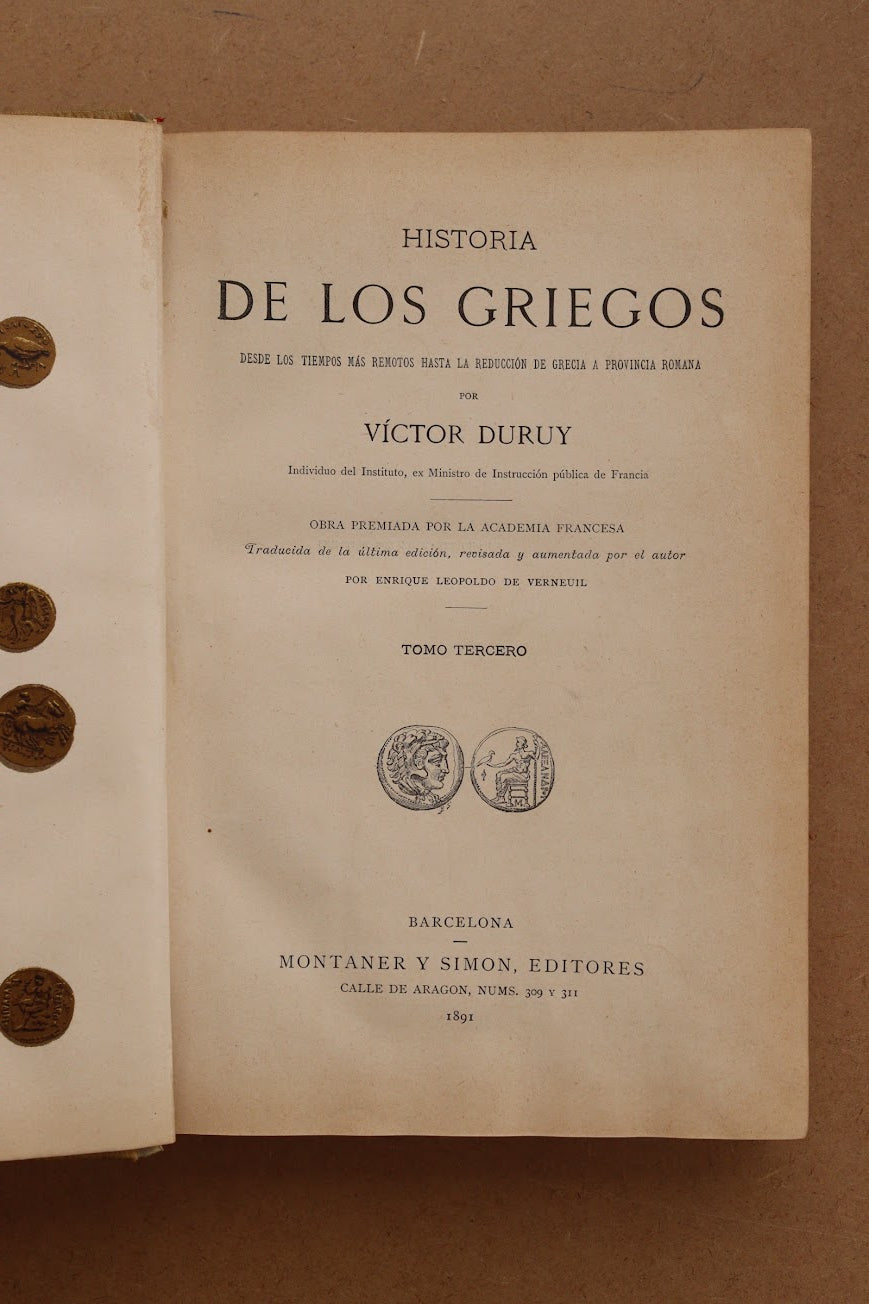 Historia de los Griegos, Montaner y Simón, 1890-1891