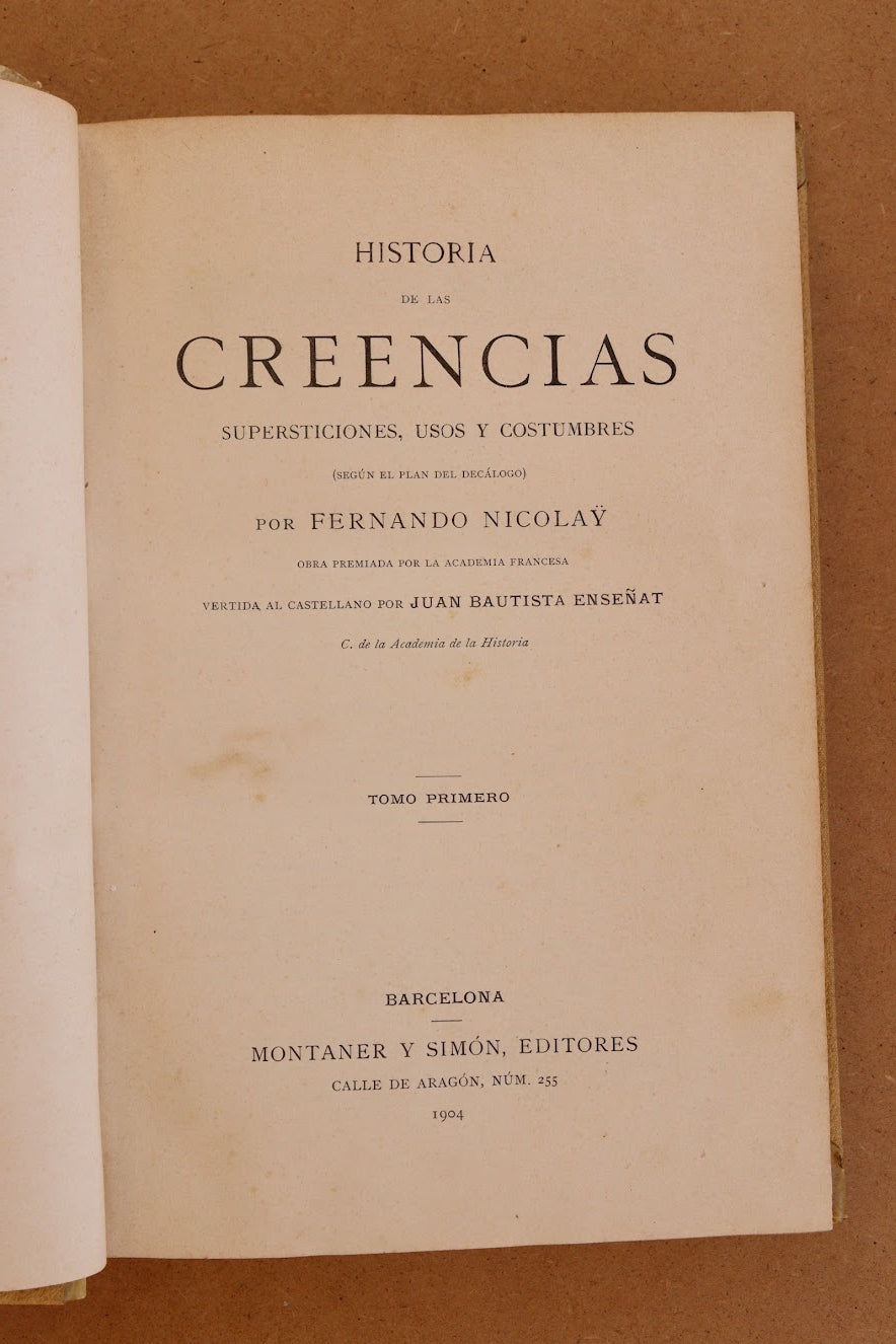 Historia de las Creencias, Montaner y Simón, 1904