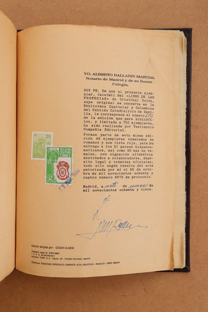 Libro de las Profecías de Cristóbal Colón, 1985