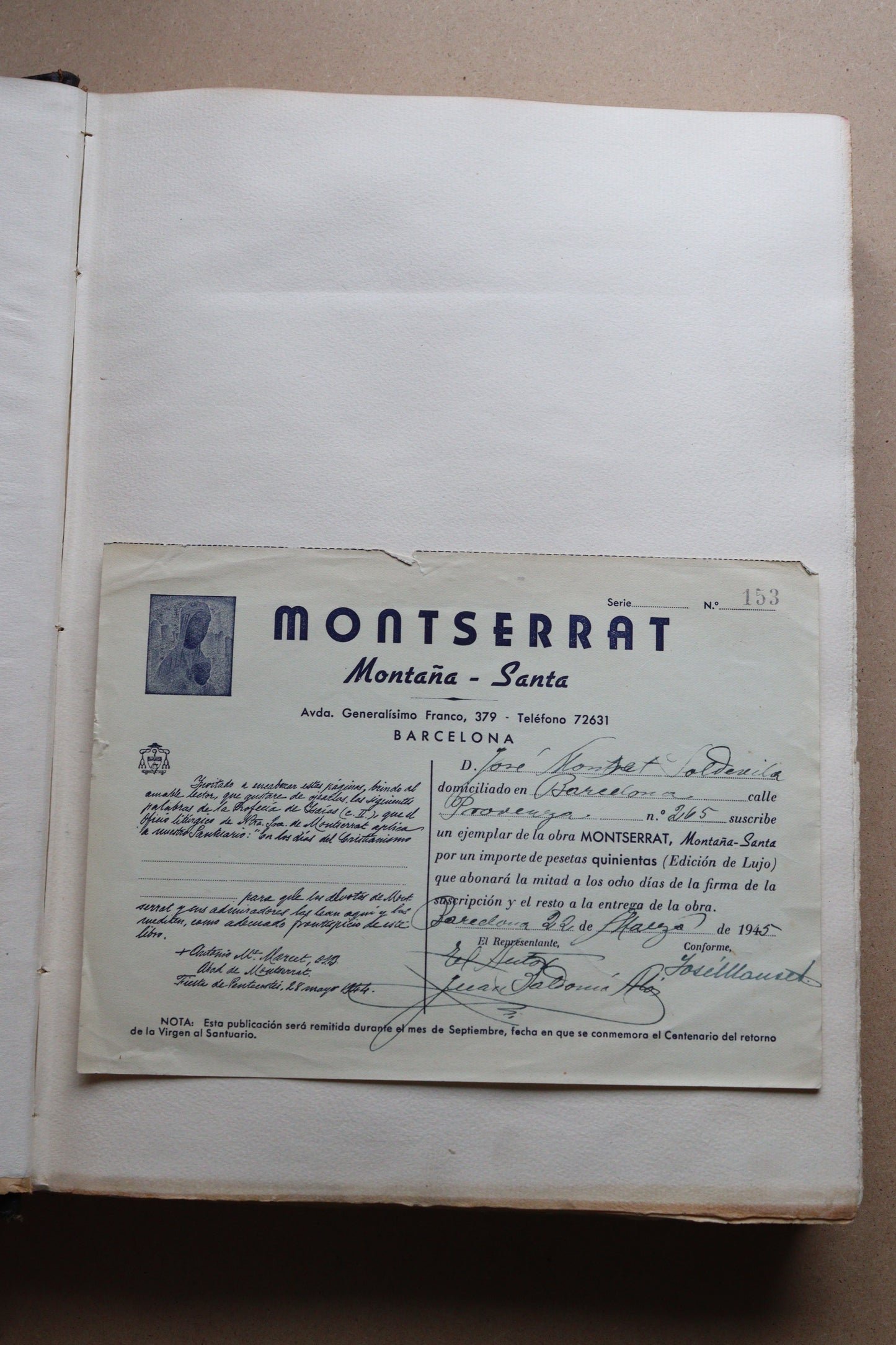 Montserrat Montaña Santa, Edición Limitada y Numerada, 1945