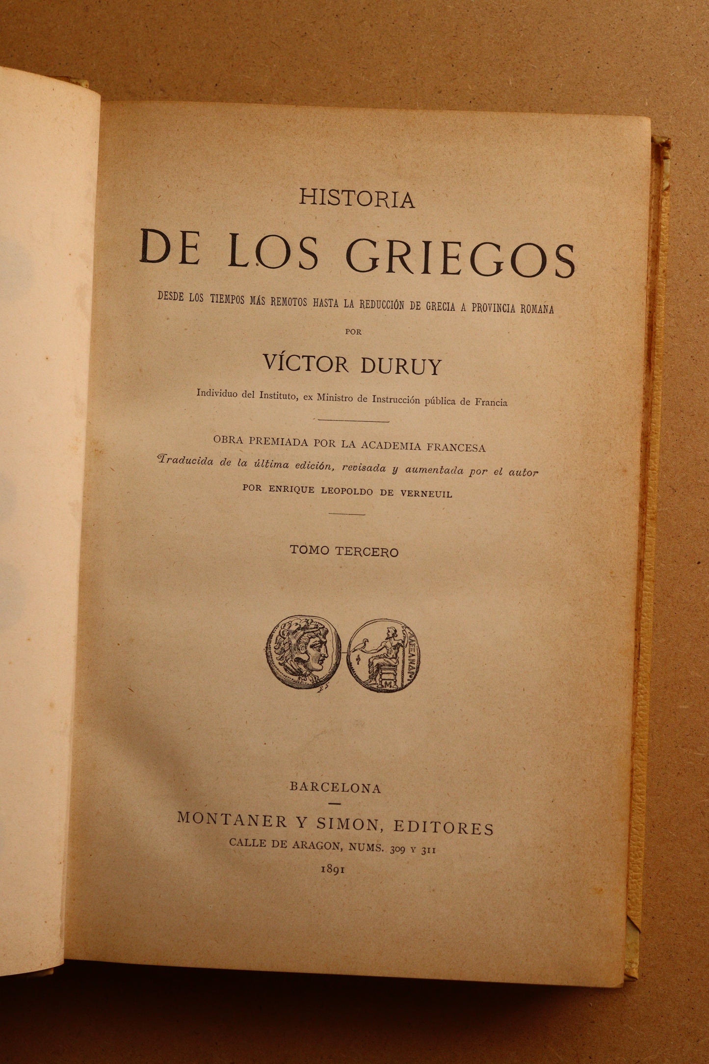 Historia de los Griegos, Montaner y Simón, 1890-1891