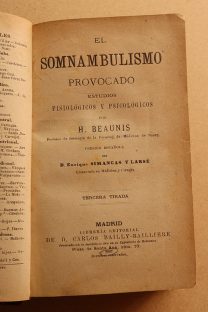 El Somnambulismo provocado, H. Beaunis, 1887