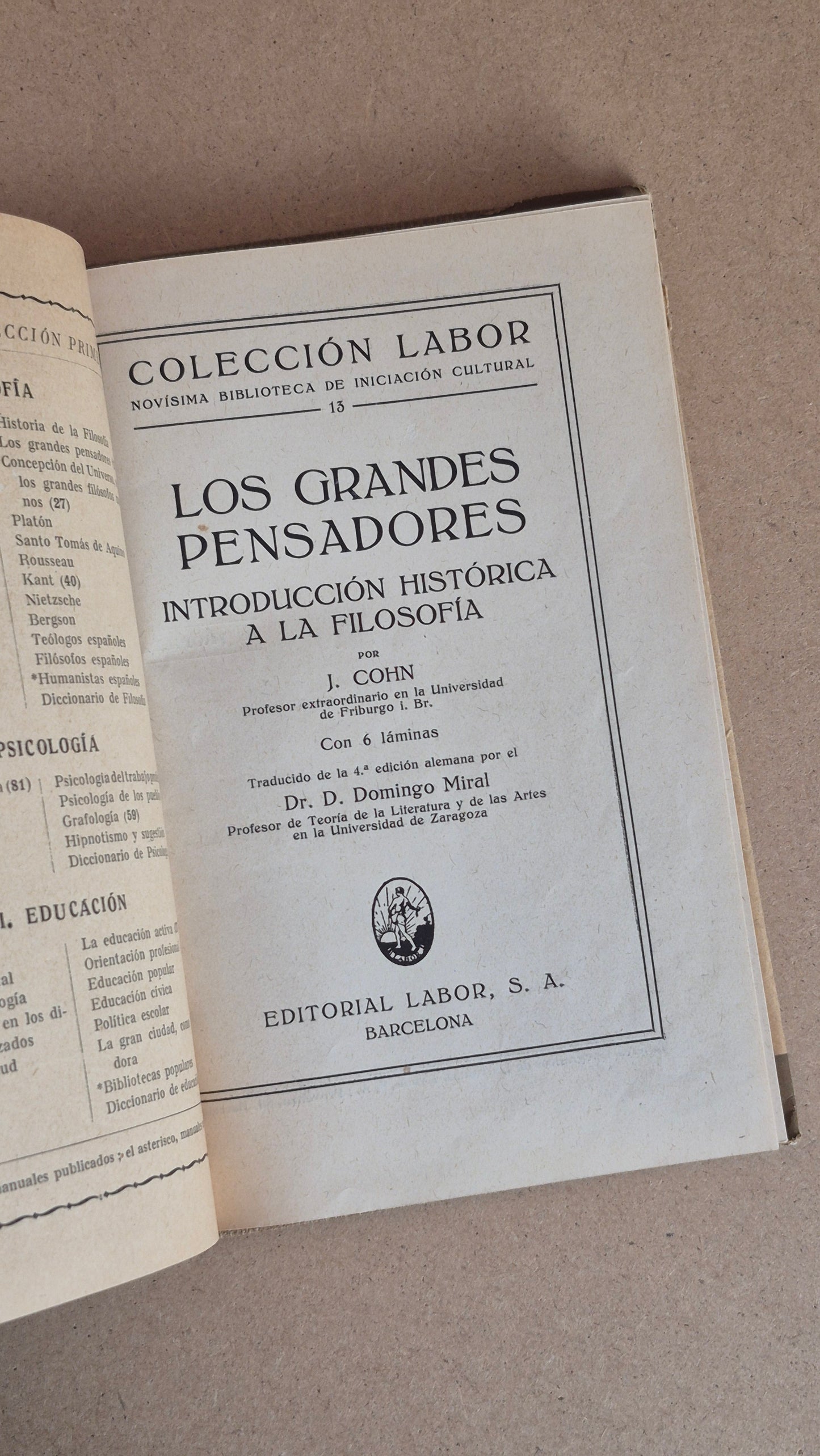 Los grandes pensadores, Introducción histórica a la Filosofía, Primera Edición Española